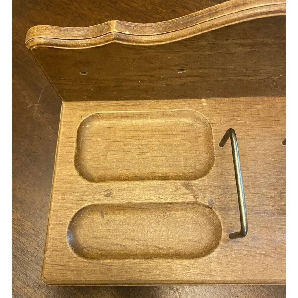 Rare Vintage Mid-Century Wood Desk Organizer Wall Hanging Valet Wallet Holder
